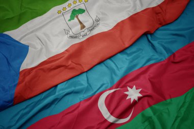 Azerbaijan 'ın renkli bayrağı ve Ekvator Ginesi' nin ulusal bayrağı sallanıyor. makro