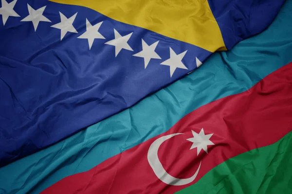 Ondeando Colorida Bandera Azugosján Bandera Nacional Bosnia Herzegovina Macro — Foto de Stock