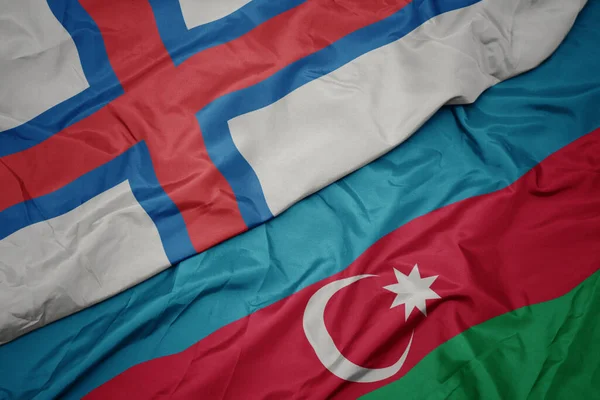 Színes Azerbajdzsáni Zászlót Lobogtatva Feröer Szigetek Nemzeti Zászlaját Lobogtatva Makroszintű — Stock Fotó