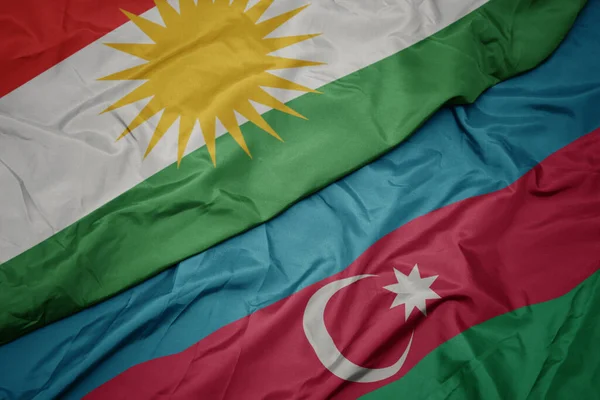 Ondeando Colorida Bandera Azerbaijan Bandera Nacional Kurdistan Macro —  Fotos de Stock