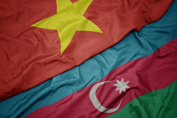 Ondeando Colorida Bandera Azerbaijan Bandera Nacional Vietnam Macro — Foto de Stock