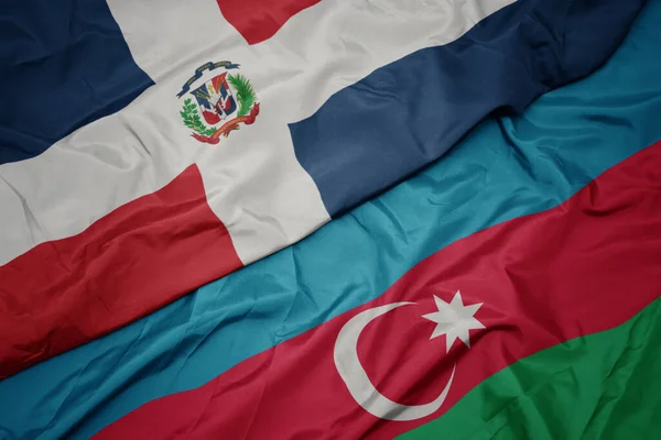 Ondeando Colorida Bandera Azerbaiyán Bandera Nacional República Dominicana Macro — Foto de Stock