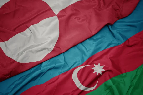 Viftande Färgglada Flagga Azerbajdzjan Och Nationell Flagga Grönland Makro — Stockfoto
