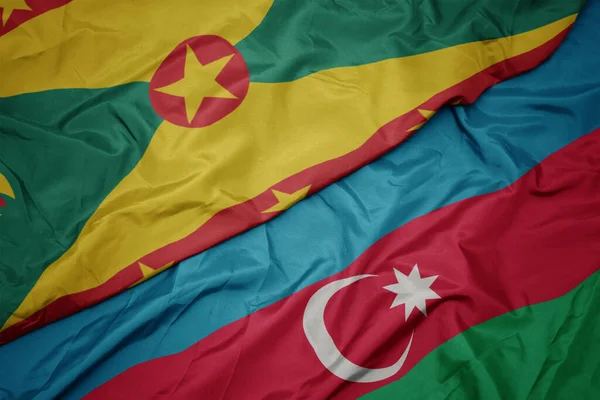 Azerbaijan Renkli Bayrağı Grenada Nın Ulusal Bayrağı Sallanıyor Makro — Stok fotoğraf