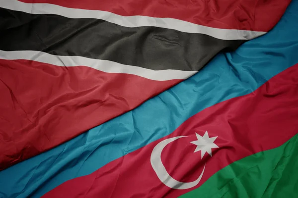 Ondeando Colorida Bandera Azerbaijan Bandera Nacional Trinidad Tobago Macro — Foto de Stock
