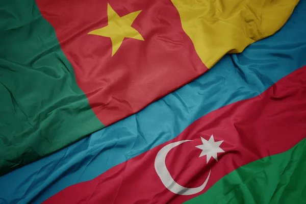 Ondeando Colorida Bandera Azerbaiyán Bandera Nacional Camerún Macro — Foto de Stock