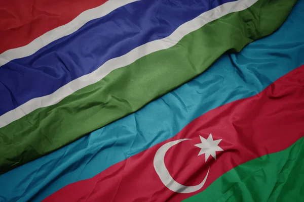 Acenando Bandeira Colorida Azerbaijan Bandeira Nacional Gâmbia Macro — Fotografia de Stock