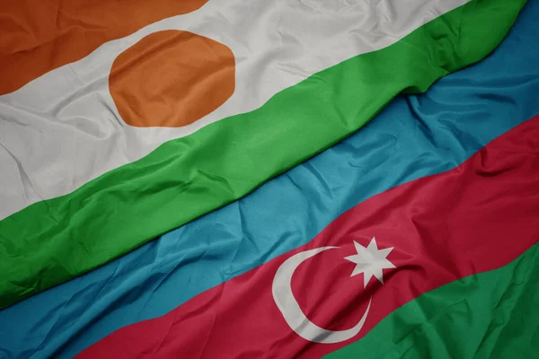 Acenando Bandeira Colorida Azerbaijan Bandeira Nacional Niger Macro — Fotografia de Stock