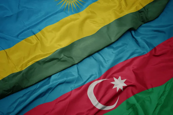 Ondeando Colorida Bandera Azerbaijan Bandera Nacional Rwanda Macro — Foto de Stock