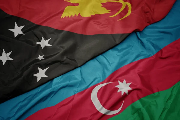Ondeando Colorida Bandera Azerbaijan Bandera Nacional Papua Nueva Guinea Macro — Foto de Stock