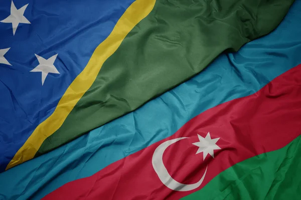 Ondeando Colorida Bandera Azerbaiyán Bandera Nacional Las Islas Salomón Macro — Foto de Stock