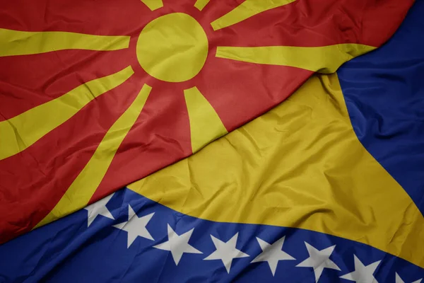 Zwaaiende Vlag Van Bosnië Herzegovina Nationale Vlag Van Macedonië Macro — Stockfoto