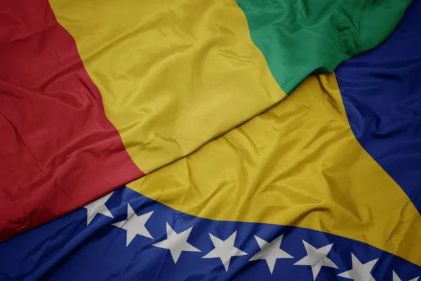 飘扬着五彩缤纷的波士尼亚旗 赫泽格维纳旗和几内亚国旗 — 图库照片
