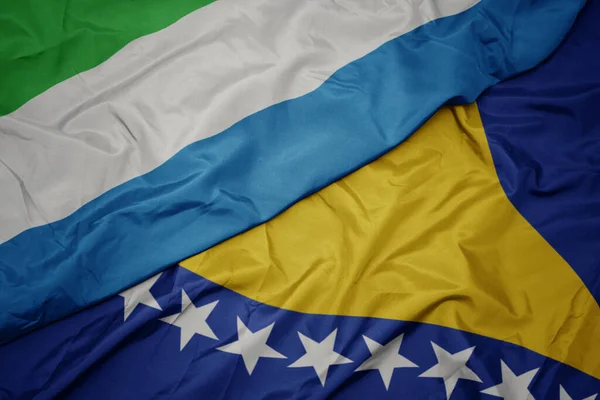 Waving Colorful Flag Bosnia Herzegovina National Flag Sierra Leone Macro — Stock Photo, Image