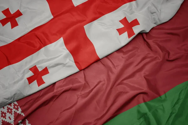 Sventolando Bandiera Colorata Belaro Bandiera Nazionale Georgia Macro — Foto Stock