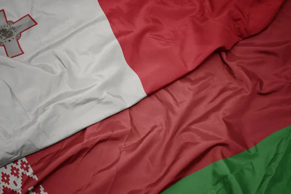 Waving Colorful Flag Belarus National Flag Malta Macro — Stock Photo, Image