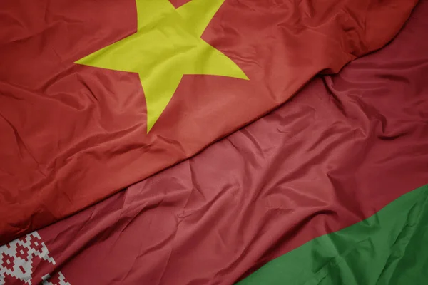 Zwaaiende Vlag Van Belarus Nationale Vlag Van Vietnam Macro — Stockfoto