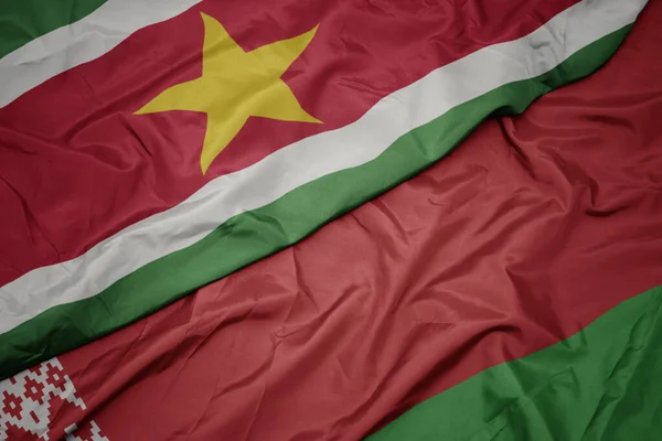 Ondulando Colorida Bandera Belarus Bandera Nacional Apellidos Macro — Foto de Stock