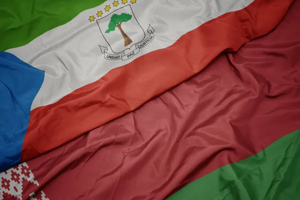 Цветной Флаг Белоруссии Национальный Флаг Экваториальной Гвинеи Macro — стоковое фото