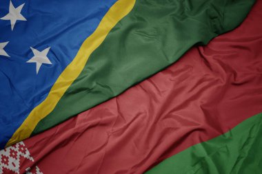 Beyaz Rusya 'nın renkli bayrağı ve Solomon Adaları' nın ulusal bayrağı sallanıyordu. makro