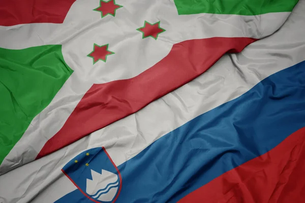 Разноцветный Флаг Словении Национальный Флаг Бурунди Macro — стоковое фото
