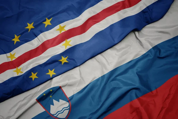 Waving Colorful Flag Slovenia National Flag Cape Verde Macro — Stock Photo, Image