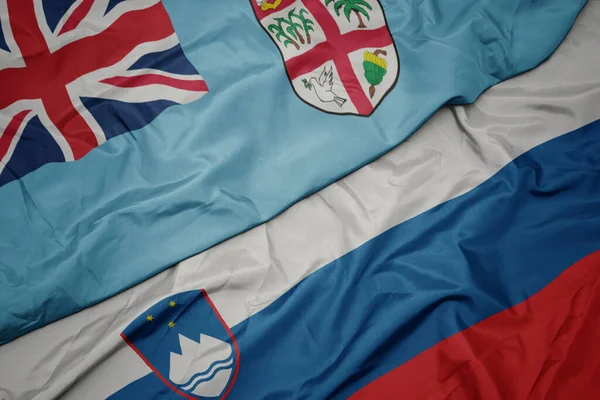 Waving Colorful Flag Slovenia National Flag Fiji Macro — Stock Photo, Image