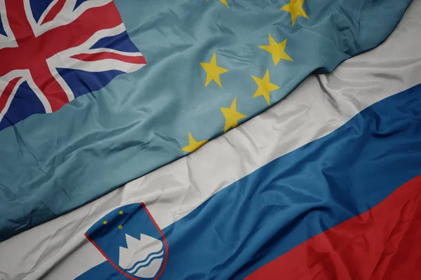 Waving Colorful Flag Slovenia National Flag Tuvalu Macro — Stock Photo, Image