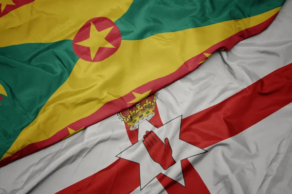 Machanie Kolorową Flagą Irlandii Północnej Flagą Narodową Grenady Makro — Zdjęcie stockowe