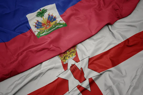 Waving Colorful Flag Northern Ireland National Flag Haiti Macro — Stock Photo, Image