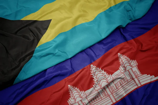 Ondeando Colorida Bandera Camboya Bandera Nacional Bahamas Macro —  Fotos de Stock