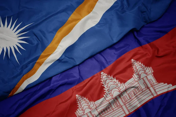 Acenando Bandeira Colorida Cambodia Bandeira Nacional Das Ilhas Marshall Macro — Fotografia de Stock