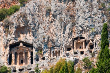 Antik Caunos kentinin ünlü Lycian Mezarları, Dalyan, Türkiye