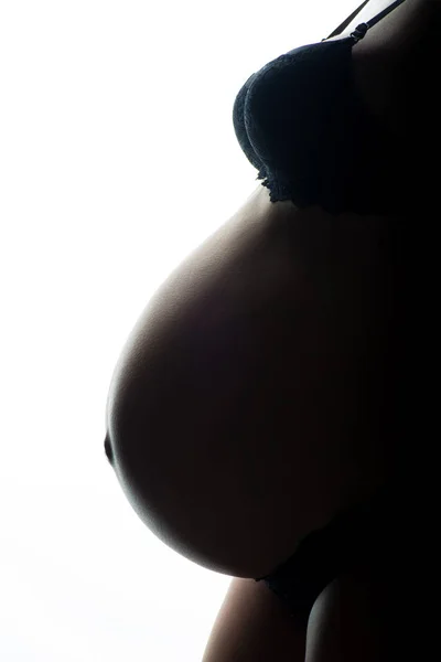 Silhouette di donna incinta su sfondo bianco — Foto Stock