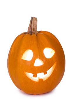 Cadılar Bayramı Balkabağı, komik surat beyaz arka plan üzerinde izole