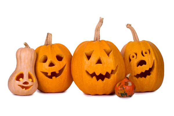 Halloween dýně, pět ksichty, izolované na bílém pozadí — Stock fotografie