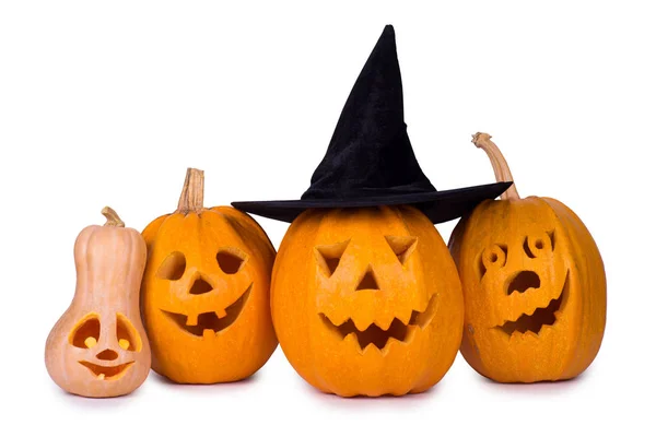 Halloween dýně, čtyři ksichty, izolované na bílém pozadí — Stock fotografie