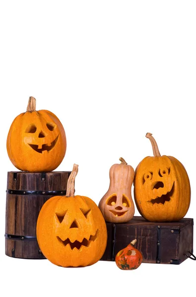 Halloween pompoen, vier grappige gezichten, geïsoleerd op witte achtergrond — Stockfoto