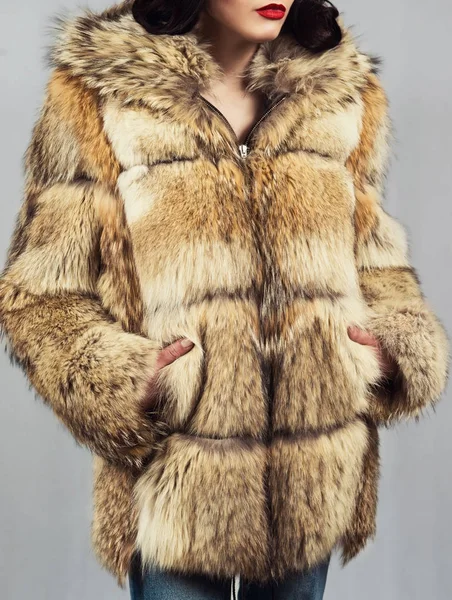 Bir kürk manto güzel kadın. Moda ve stil.