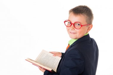 çocuk için bilgi - beyaz bir arka plan üzerinde izole kitap okuma