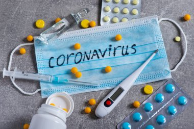 Covid-19 Coronavirus ve grip salgını. Spekülasyon, aşı işi ve haplar. Para ve sağlık, dünya çapında salgın.
