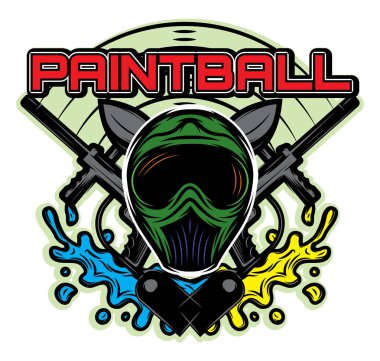 Şablon tema Paintball tasarım için onun kask renkli silah, lekesi