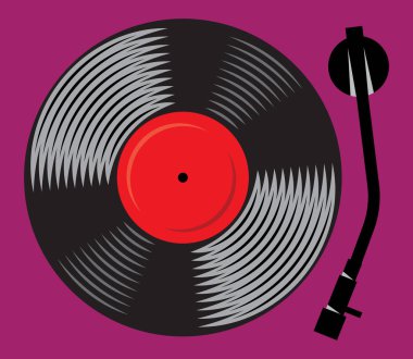 Vinil kaydı, retro Dj Mikser, illüstrasyon ile sembolik gramofon