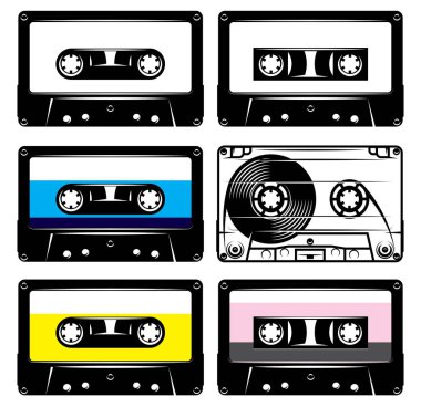 vintage siyah plastik ve şeffaf kaset kümesi