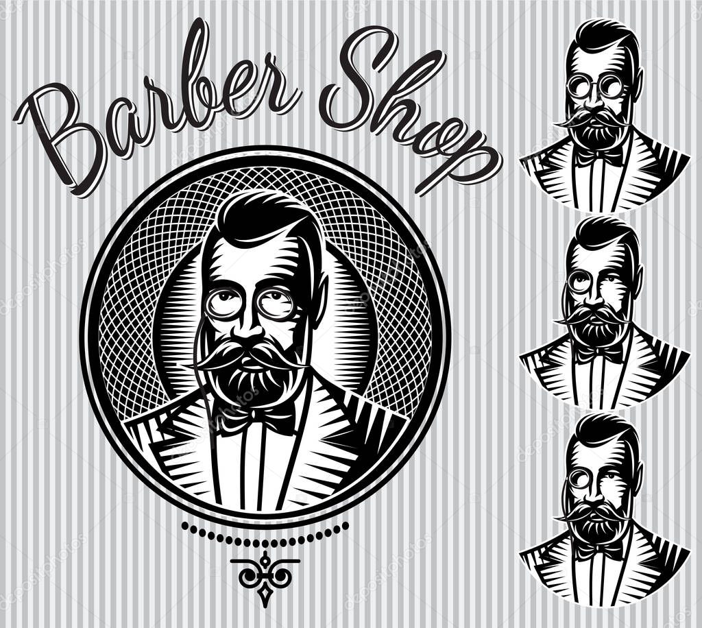 Set of vector templates for hairdressers gentlemen or men club
