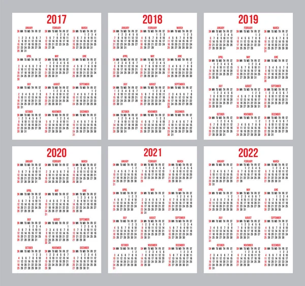 Takvim kılavuzu için kartvizit beyaz arka plan üzerinde yıllardır 2017-2022 vektör kümesi