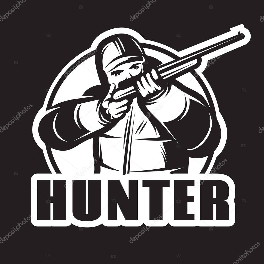 Vector monochrome stylish template for the club with a hunter and gun