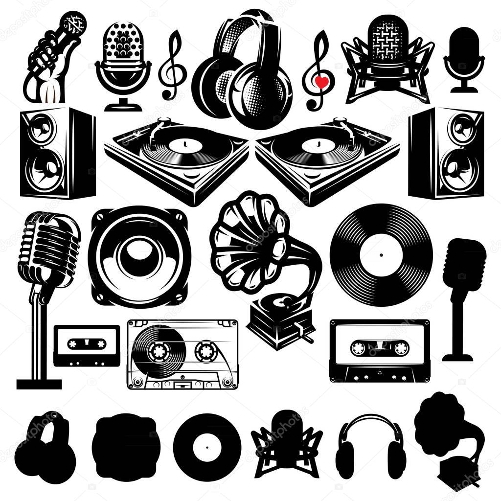 Set of retro templates for karaoke, disco, party, radio singing