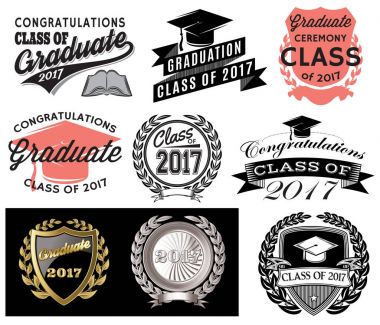 Mezuniyet vektör ayarla 2017 sınıfının Congrats grad Tebrikler lisansüstü