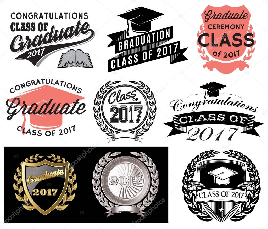 Graduation vector set Class of 2017, Congrats grad Congratulations Graduate